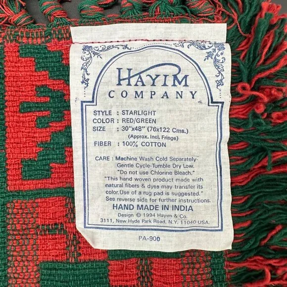 Vintage Tapestry Rug Throw Wall Hanging Hayim 1994 Christmas Red Green Fringe - Picture 4 of 10